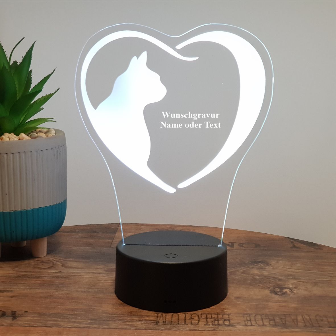 LED Lampe Herz mit Katze