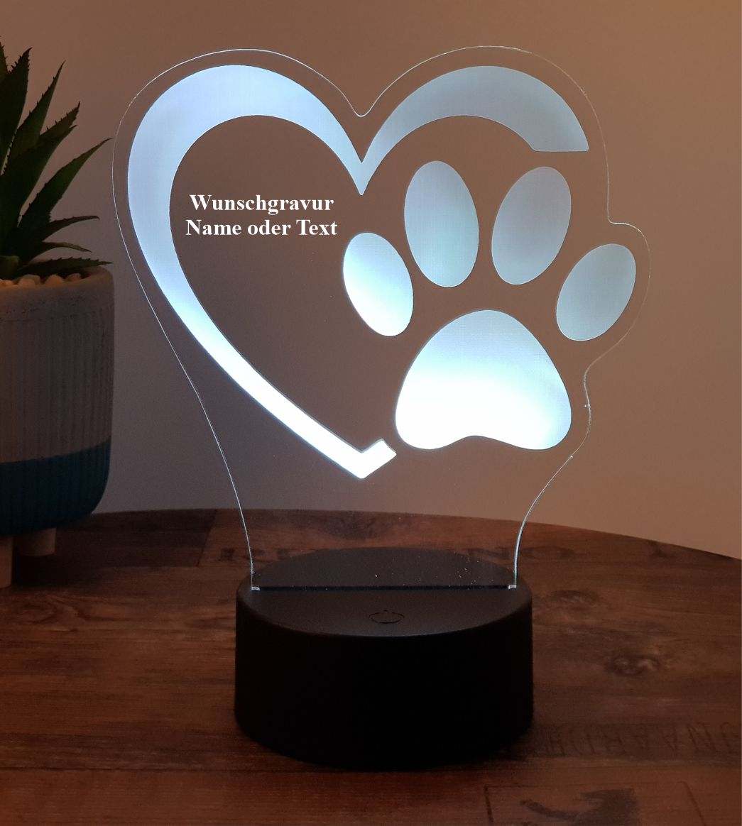 LED Lampe Herz mit Pfote