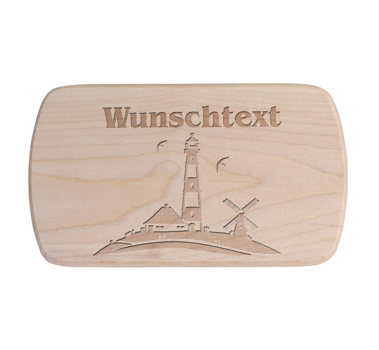 Ahorn Frühstücksbrettchen - Leuchtturm Windmühle