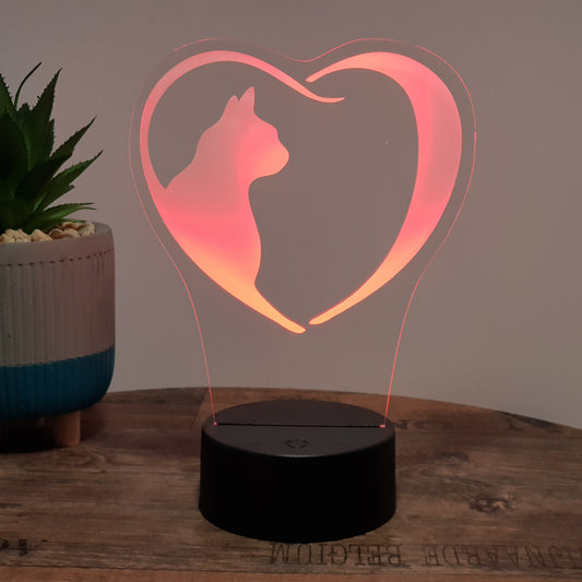 LED Lampe Herz mit Katze