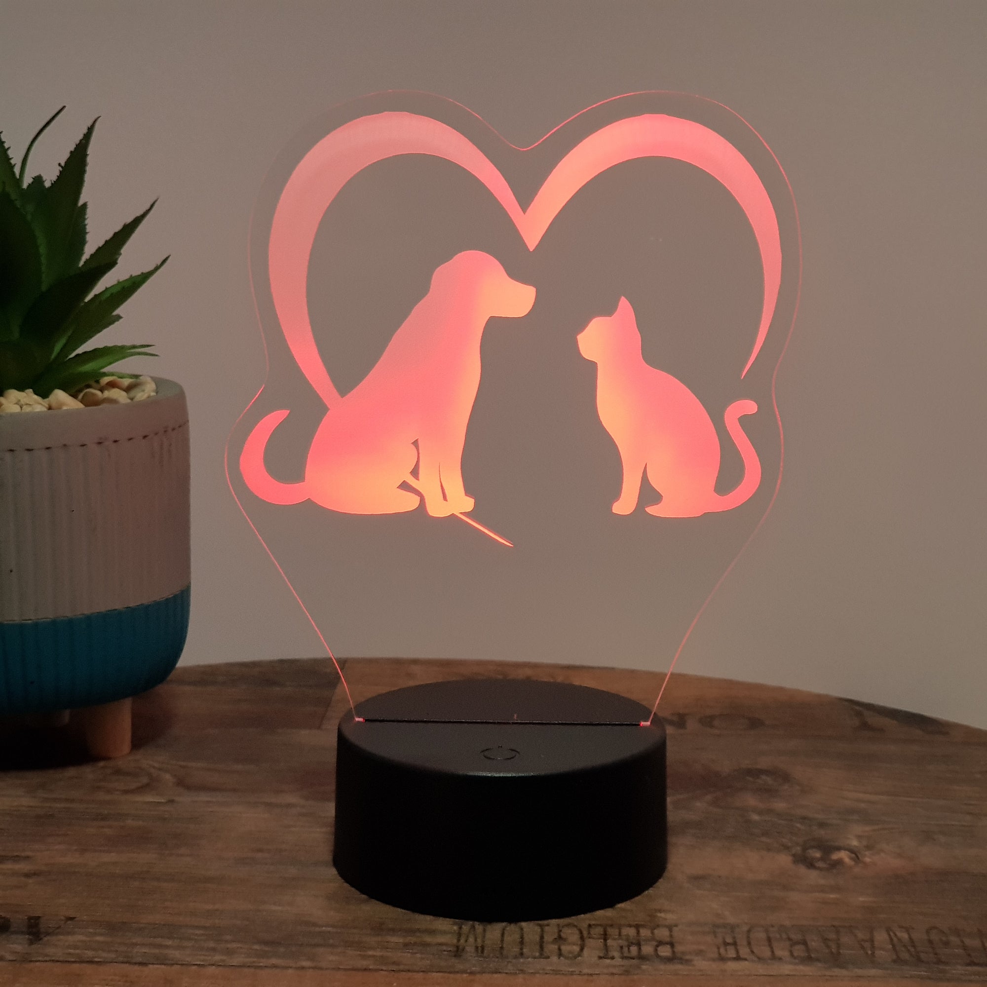 LED Lampe Herz mit Hund und Katze